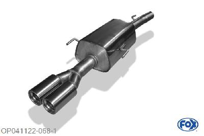 OP041122-068, Opel Astra G Coupe 1.8l 85/92kW 2.2l 108kW, Einddemper O60mm - 2x76mm  Type 13 60mm Buisdiameter Geheel RVS, Absortie demper, mooie diepe sound, Met E-keur