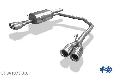 OP041033-068, Opel Astra G Coupe 1.8l 85/92kW 2.2l 108kW 2.2 DTi 92kW, Einddemper met uitgang rechts/links O63,5mm - 2x76mm  Type 13 rechts/links 63,5mm Buisdiameter Geheel RVS, Absortie demper, mooie diepe sound, Met E-keur