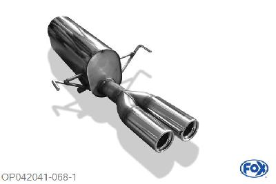 OP042041-068, Opel Astra H Caravan 1.4l 66kW 1.6l 77/85kW 1.8l 92/103kW 1.2l D 66kW 1.7l CDTi 59/74/81/92kW 1.9l CDTi 74/88/110kW, Einddemper einseitig - 2x76mm  Type 13 55mm Buisdiameter Geheel RVS, Absortie demper, mooie diepe sound, Met E-keur