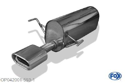 OP042001-593, Opel Astra H/ Astra H GTC 1.2l 59kW 1.4l 66kW 1.6l 77/85kW 1.8l 92/103kW 1.2l D 66kW 1.7l CDTi 59/74/81/92kW 1.9l CDTi 74/88/110kW, Einddemper einseitig - 135x80mm  Type 53 55mm Buisdiameter Geheel RVS, Absortie demper, mooie diepe sound, Met E-keur