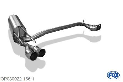 OP080022-166, Opel Calibra A 2.0l 16V 100kW 2.5l V6 125kW, Einddemper met uitgang rechts/links - 2x76mm  Type 18 rechts/links 55mm Buisdiameter Geheel RVS, Absortie demper, mooie diepe sound, Met E-keur