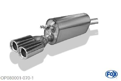 OP080001-070, Opel Calibra A/ Calibra A 4x4 2.0l 85kW 2.0l 16V 110kW, Einddemper O50mm - 2x80mm  Type 13 50mm Buisdiameter Geheel RVS, Absortie demper, mooie diepe sound, Met E-keur