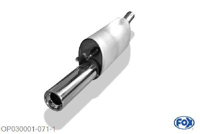 OP030001-071, Opel Corsa A-CC 1.2l 33/38/40kW 1.3l 44/51kW 1.4l 44/53/60kW, Einddemper met eindstuk 1x90mm  Type 13 50mm Buisdiameter Geheel RVS, Absortie demper, mooie diepe sound, Met E-keur