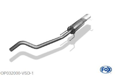 OP032000-VSD, Opel Corsa C 1.0l 43/44kW 1.2l 55/59kW 1.4l 66kW 1.8l 92kW 1.3l D 51kW 1.7l D 48/55kW, Voordemper 45mm Buisdiameter Geheel RVS, Absortie demper, mooie diepe sound, Met E-keur