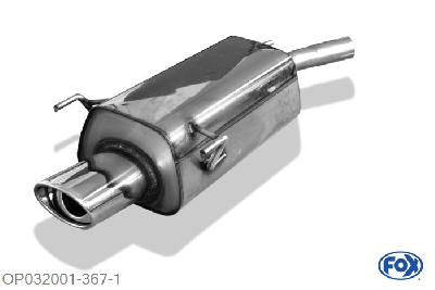 OP032001-367, Opel Corsa C 1.0l 43/44kW 1.2l 55/59kW 1.4l 66kW 1.8l 92kW 1.3l D 51kW 1.7l D 48/55kW, Einddemper met eindstuk 115x85mm  Type 33 45mm Buisdiameter Geheel RVS, Absortie demper, mooie diepe sound, Met E-keur