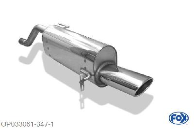 OP033061-347, Opel Corsa D - Sportheck und OPC Line 1.0l 44kW 1.2l 51/59/63kW 1.4l 64/66/74kW 1.3l D 55/66kW, Einddemper met eindstuk 115x85mm  Type 32 50mm Buisdiameter Geheel RVS, Absortie demper, mooie diepe sound, Met E-keur