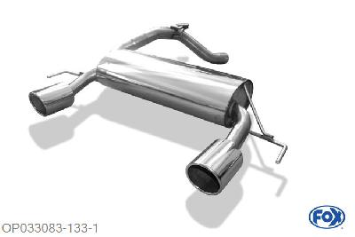 OP033083-133, Opel Corsa D GSI 1.6l 110kW, Einddemper met uitgang rechts/links - 1x100mm  Type 16 rechts/links 63,5mm Buisdiameter Geheel RVS, Absortie demper, mooie diepe sound, Met E-keur