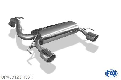 OP033123-133, Opel Corsa D NRE 1.6l 155kW, Einddemper met uitgang rechts/links - 1x100mm  Type 16 rechts/links 63,5mm Buisdiameter Geheel RVS, Absortie demper, mooie diepe sound, Met E-keur