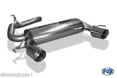 OP033123-293, Opel Corsa D NRE 1.6l 155kW, Einddemper met uitgang rechts/links - 1x100mm  Type 25 rechts/links 63,5mm Buisdiameter Geheel RVS, Absortie demper, mooie diepe sound, Met E-keur