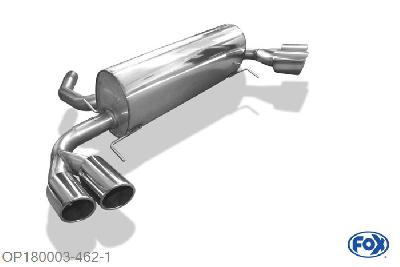 OP180003-462, Opel GT 2.0l Turbo 194kW, Einddemper met uitgang rechts/links - 2x115x85mm  Type 38 rechts/links 70mm Buisdiameter Geheel RVS, Absortie demper, mooie diepe sound, Met E-keur