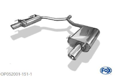 OP052001-151, Opel Vectra C GTS 2.2l 114kW 3.2l 155kW 2.2l DTi 92kW, Einddemper rechts/links enkele buis - 1x90mm  Type 17 rechts/links 63,5/ 2x55 Buisdiameter Geheel RVS, Absortie demper, mooie diepe sound, Teilegutachten (eintragungspflichtig)