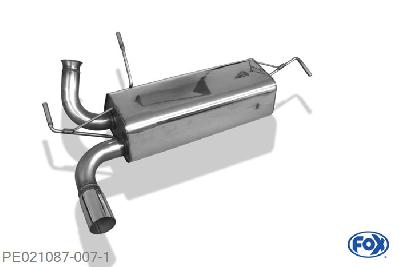 PE021087-007, Peugeot 206 RC 2.0l 130kW, Einddemper quer - 1x76mm  Type 10 63,5mm Buisdiameter Geheel RVS, Absortie demper, mooie diepe sound, Teilegutachten (eintragungspflichtig)