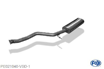 PE021040-VSD, Peugeot 206 S16/ 206cc S16 2.0l 16V 100kW, Voordemper met Tulpenverbindung zum Kat 55mm Buisdiameter Geheel RVS, Absortie demper, mooie diepe sound, Teilegutachten (eintragungspflichtig)