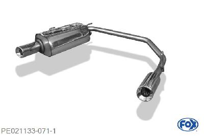 PE021133-071, Peugeot 206 S16/ S16 Cabrio 2.0l 16V 99/100kW, Einddemper met uitgang rechts/links - 1x90mm  Type 13 rechts/links 55mm Buisdiameter Geheel RVS, Absortie demper, mooie diepe sound, Teilegutachten (eintragungspflichtig)