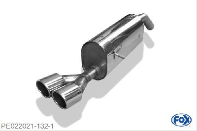 PE022021-132, Peugeot 207 RC 1.6l 128W, Einddemper einseitig - 2x90mm  Type 16 55mm Buisdiameter Geheel RVS, Absortie demper, mooie diepe sound, Met E-keur