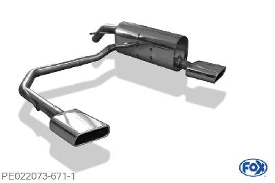 PE022073-671, Peugeot 208 GTI 1.6l 147kW, Einddemper met uitgang rechts/links - 145x65mm  Type 59 rechts/links 55mm Buisdiameter Geheel RVS, Absortie demper, mooie diepe sound, Met E-keur