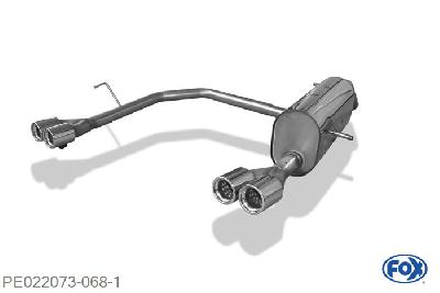 PE022073-068, Peugeot 208 GTI 1.6l 147kW, Einddemper met uitgang rechts/links - 2x76mm  Type 13 rechts/links 55mm Buisdiameter Geheel RVS, Absortie demper, mooie diepe sound, Met E-keur