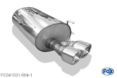 PE041031-664, Peugeot 406 Break 3.0l 24V 140kW 3.0l V6 152kW, Einddemper met eindstuk 2x88x79mm  Type 71 63,5mm Buisdiameter Geheel RVS, Absortie demper, mooie diepe sound, Met E-keur