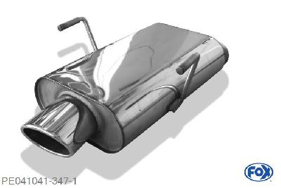 PE041041-347, Peugeot 406 Coupe 3.0l 24V 140kW 3.0l V6 152kW, Einddemper met eindstuk 115x85mm  Type 32 63,5mm Buisdiameter Geheel RVS, Absortie demper, mooie diepe sound, Met E-keur