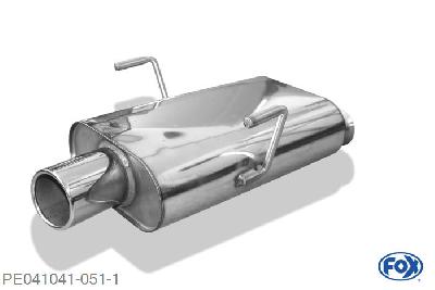 PE041041-051, Peugeot 406 Coupe 3.0l 24V 140kW 3.0l V6 152kW, Einddemper met eindstuk 1x90mm  Type 12 63,5mm Buisdiameter Geheel RVS, Absortie demper, mooie diepe sound, Met E-keur