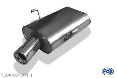 PE041001-071, Peugeot 406 Limousine/ Coupe 1.6l 65kW 1.8l 81kW 2.0l 97kW 2.0l 99kW, Einddemper met eindstuk 1x90mm  Type 13 50mm Buisdiameter Geheel RVS, Absortie demper, mooie diepe sound, Met E-keur