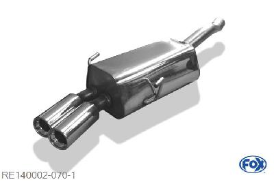 RE140002-070, Renault Avantime 2.0l T 120kW 3.0l 152kW, Einddemper met eindstuk 2x80mm  Type 13 63,5mm Buisdiameter Geheel RVS, Absortie demper, mooie diepe sound, Met E-keur