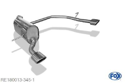RE180013-345, Renault Captur 0.9l 66kW 1.2l 88kW 1.5l D 66kW, Einddemper met uitgang rechts/links - 106x71mm  Type 32 rechts/links 50mm Buisdiameter Geheel RVS, Absortie demper, mooie diepe sound, Met E-keur