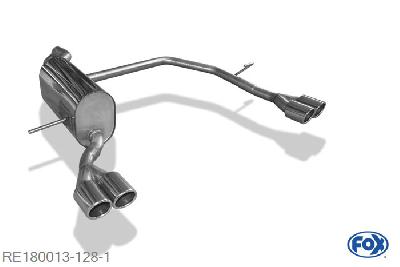 RE180013-128, Renault Captur 0.9l 66kW 1.2l 88kW 1.5l D 66kW, Einddemper met uitgang rechts/links - 2x76mm  Type 16 rechts/links 50mm Buisdiameter Geheel RVS, Absortie demper, mooie diepe sound, Met E-keur