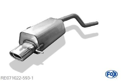 RE071022-593, Renault Clio II B 1.2l 43/55kW 1.4l 55/70/72kW 1.6l 66/79kW 2.0l 16V 124kW 1.5l D 42/48/60kW 1.9l D 40/47/59kW, Einddemper met eindstuk 135x80mm  Type 53 55mm Buisdiameter Geheel RVS, Absortie demper, mooie diepe sound, Met E-keur