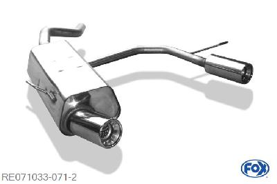 RE071033-071, Renault Clio II B 1.2l 43/55kW 1.4l 55/70/72kW 1.6l 66/79kW 2.0l 16V 124kW 1.5l D 42/48/60kW 1.9l D 40/47/59kW, Einddemper met uitgang rechts/links - 1x90mm  Type 13 rechts/links 55mm Buisdiameter Geheel RVS, Absortie demper, mooie diepe sound, Met E-keur