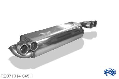 RE071014-048, Renault Clio II V6 3.0l 166kW, Einddemper met uitgang rechts/links - 2x76mm  Type 12 rechts/links - Wird met polierten Abdeckblech voor Heckschurze geliefert Geheel RVS, Absortie demper, mooie diepe sound, Met E-keur