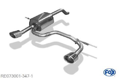 RE073001-347, Renault Clio IV 0.9l 66kW 1.2l 54kW 1.5l D 55/66kW, Einddemper met uitgang rechts/links - 115x85mm  Type 32 rechts/links 50mm Buisdiameter Geheel RVS, Absortie demper, mooie diepe sound, Met E-keur