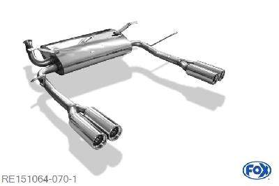 RE151064-070, Renault Laguna II K74 - Grandtour 1.6l 79kW 1.8l 85/86/89kW 2.0l 99/103kW 3.0l V6 152kW 1.9l D 74/77/79/88kW, Einddemper met uitgang rechts/links  - 2x80mm  Type 13 rechts/links Geheel RVS, Absortie demper, mooie diepe sound, Met E-keur