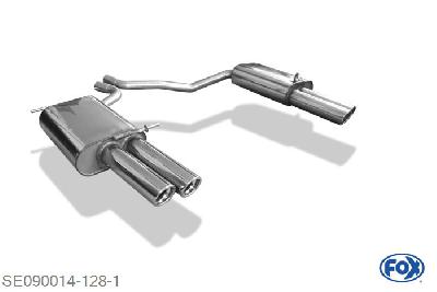SE090014-128, Seat Exeo 3R - 2,0l TFSI 2.0l 147/155kW, Einddemper rechts/links dubbele buis - 2x76mm  Type 16 rechts/links 2x50mm Buisdiameter Geheel RVS, Absortie demper, mooie diepe sound, Met E-keur