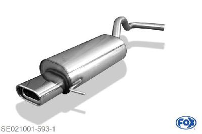 SE021001-593, Seat Ibiza 6K 1.0l 33kW 1.3l 40kW 1.4 44/55/74kW 1.6l 55/74kW 1.8l 66/95kW 2.0l 85kW 1.9l D 47/50kW 1.9l SDI 47kW 1.9l TD 55kW 1.9l TDI 66kW, Einddemper Halter zur Seite - 135x80mm  Type 53 50mm Buisdiameter Geheel RVS, Absortie demper, mooie diepe sound, Met E-keur
