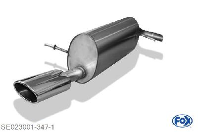 SE023001-347, Seat Ibiza 6J 1.2l 51kW 1.4l 63/110kW 1.6l 77kW 1.4l TDI 59kW 1.6l TDI 77kW 1.9l TDI 66/77kW, Einddemper met eindstuk 115x85mm  Type 32 55mm Buisdiameter Geheel RVS, Absortie demper, mooie diepe sound, Met E-keur
