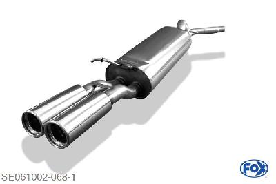 SE061002-068, Seat Toledo II Typ 1M 1.4l 55kW 1.6l 74/77kW 1.8l 92kW 2.3l V5 110kW 1.9l SDI 50kW 1.9l TDI 66/81/96/110kW, Einddemper met eindstuk 2x76mm  Type 13 55mm Buisdiameter Geheel RVS, Absortie demper, mooie diepe sound, Met E-keur