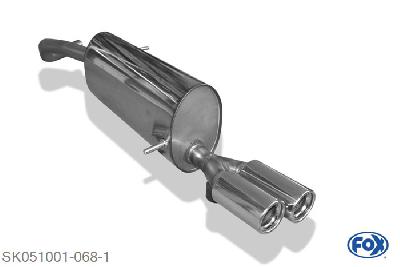 SK051001-068, Skoda Fabia RS 5J Limousine 1.4l 132kW, Einddemper met eindstuk 2x76mm  Type 13 55mm Buisdiameter Geheel RVS, Absortie demper, mooie diepe sound, Met E-keur