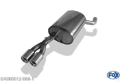 SK060012-068, Skoda Octavia 1U 4x4 1.8l T 110 kW, Einddemper met eindstuk 2x76mm  Type 13 Geheel RVS, Absortie demper, mooie diepe sound, Met E-keur