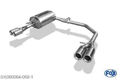 SK060064-068, Skoda Octavia 1U 4x4 2.0l 85kW 1.9l TD 66/74kW, Einddemper met uitgang rechts/links  - 2x76mm  Type 13 rechts/links 50mm Buisdiameter Geheel RVS, Absortie demper, mooie diepe sound, Met E-keur