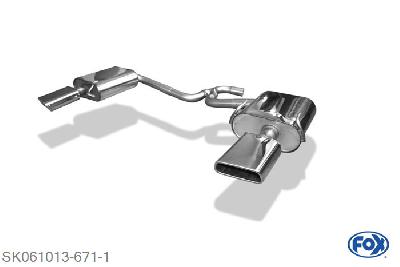 SK061013-671, Skoda Octavia Typ 1Z 4x4 + Scout 2.0l 110kW 2.0l TDI 103kW, Einddemper rechts/links - 145x65mm  Type 59 rechts/links 63,5mm/ 2x55mm Buisdiameter Geheel RVS, Absortie demper, mooie diepe sound, Met E-keur