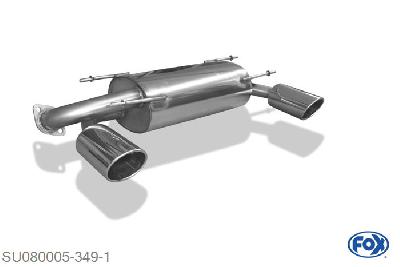 SU080005-349, Subaru BRZ/ Toyota GT86 2.0l 147kW, Einddemper met uitgang rechts/links - 129x106mm  Type 32 rechts/links 63,5mm Buisdiameter Geheel RVS, Absortie demper, mooie diepe sound, Met E-keur