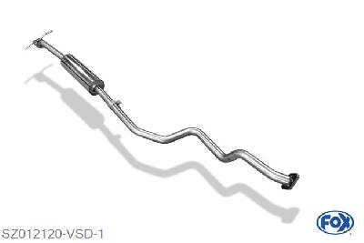 SZ012120-VSD, Suzuki Swift IV 1.2l 66/69kW, Voordemper 45mm Buisdiameter Geheel RVS, Absortie demper, mooie diepe sound, Met E-keur
