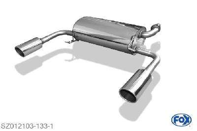 SZ012103-133, Suzuki Swift Sport IV 1.6l 100kW, Einddemper met uitgang rechts/links - 1x100mm  Type 16 rechts/links 50mm Buisdiameter Geheel RVS, Absortie demper, mooie diepe sound, Met E-keur