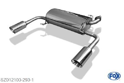 SZ012103-293, Suzuki Swift Sport IV 1.6l 100kW, Einddemper met uitgang rechts/links - 1x100mm  Type 25 rechts/links 50mm Buisdiameter Geheel RVS, Absortie demper, mooie diepe sound, Met E-keur