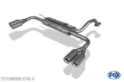 TO190005-070, Toyota Auris Benzin 1.4l 71/74kW 1.6l 91/97kW 1.8l 108kW, Einddemper rechts/links - 2x80mm  Type 13 rechts/links 55mm Buisdiameter Geheel RVS, Absortie demper, mooie diepe sound, Met E-keur