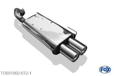 TO031002-072, Toyota Celica T20 1.8l 85kW 2.0l 125/129kW, Einddemper met eindstuk 2x90mm  Type 13 55mm Buisdiameter Geheel RVS, Absortie demper, mooie diepe sound, Zonder goedkeuring