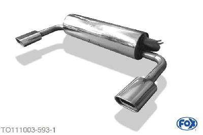 TO111003-593, Toyota RAV 4 II - 5-Turer 2.0l D-4D 85kW 2.0l 110kW, Einddemper met uitgang rechts/links  - 135x80mm  Type 53 rechts/links 55mm Buisdiameter Geheel RVS, Absortie demper, mooie diepe sound, Met E-keur