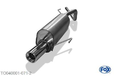 TO040001-071, Toyota Starlet P8 1.0l 40kW 1.3l 55kW, Einddemper met eindstuk 1x90mm  Type 13 45mm Buisdiameter Geheel RVS, Absortie demper, mooie diepe sound, Zonder goedkeuring