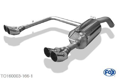 TO160003-166, Toyota Yaris TS P1 1.5l T 78/110kW, Einddemper met uitgang rechts/links - 2x76mm  Type 18 rechts/links 63,5mm Buisdiameter Geheel RVS, Absortie demper, mooie diepe sound, Met E-keur